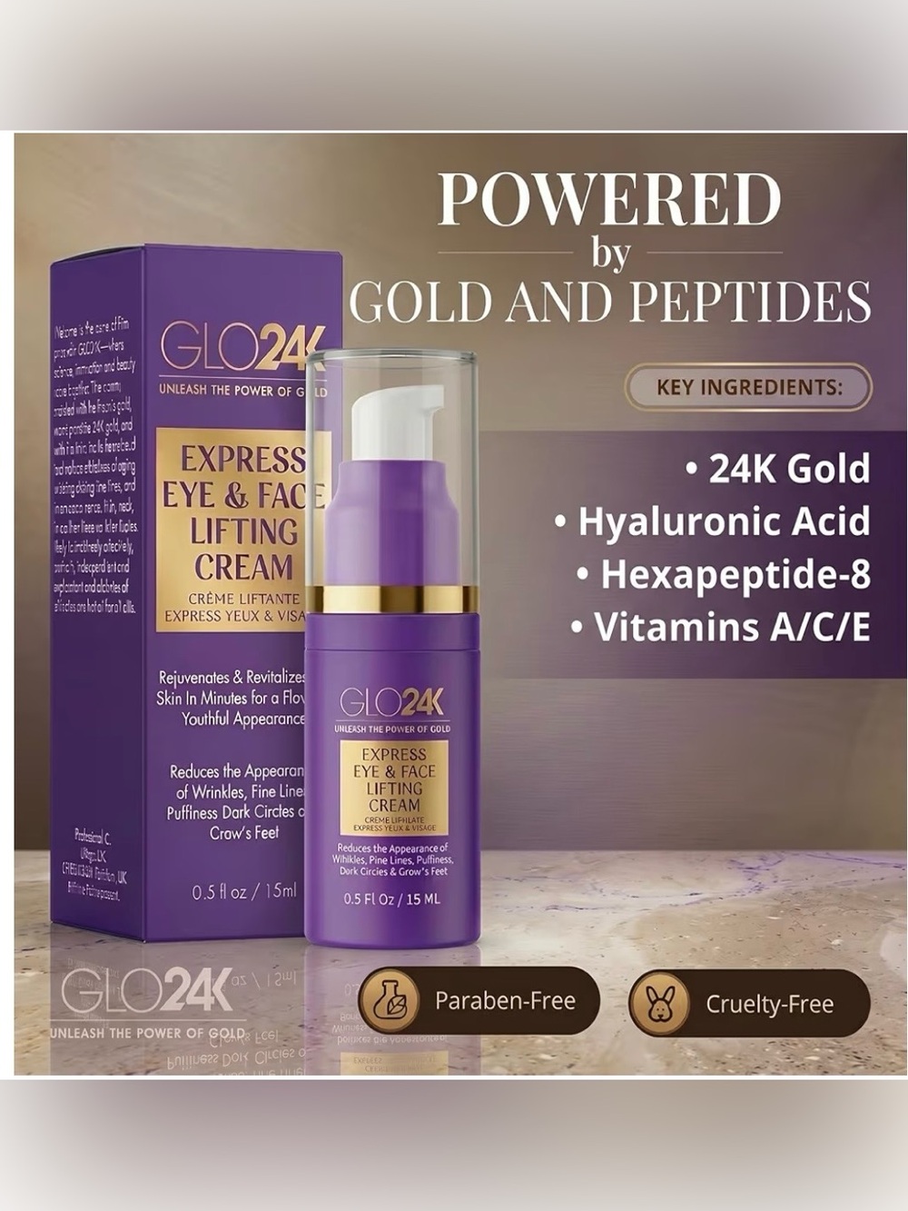 GLO24K Express Eye & Face Lifting Cream 0.5oz NWT (SEALED)